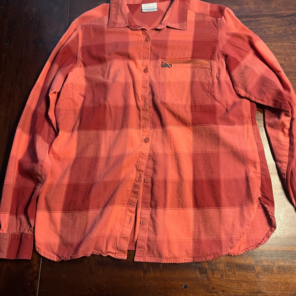Columbia Orange and Red Plaid Button Down Shirt